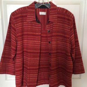 Christopher & Banks Button Down Collared Shirt Red Linen Cotton